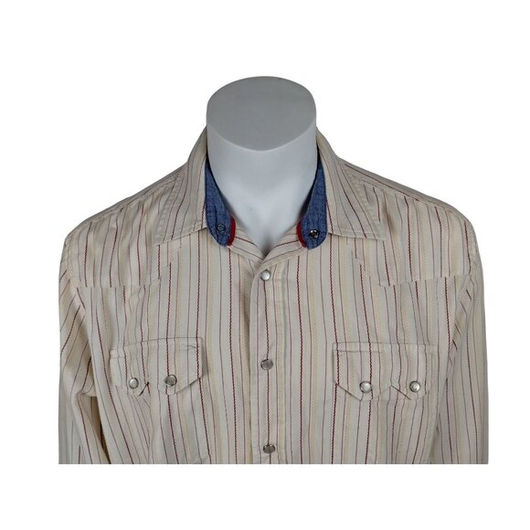 Tommy Jeans Mens XL Off White Beige Long Sleeve Button Down Pearl Snaps Western - Picture 2 of 14